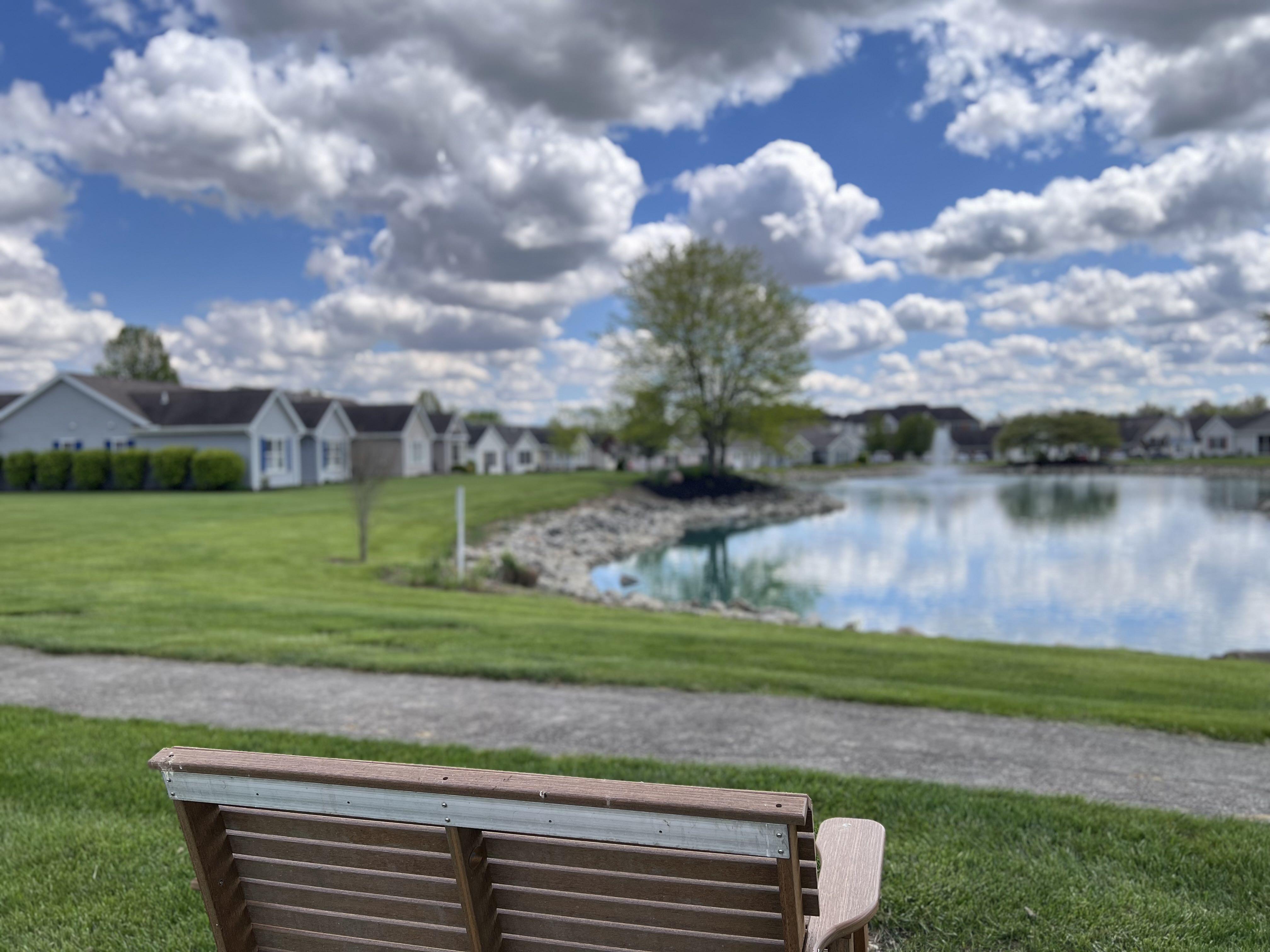 Beautifully landscaped pond and sitting area
