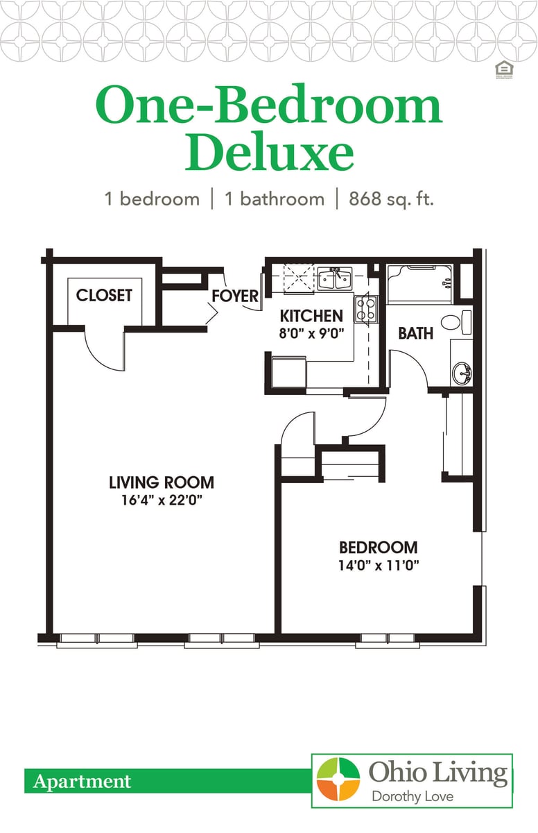 OLDL Apartment Floor Plan 1BR Deluxe