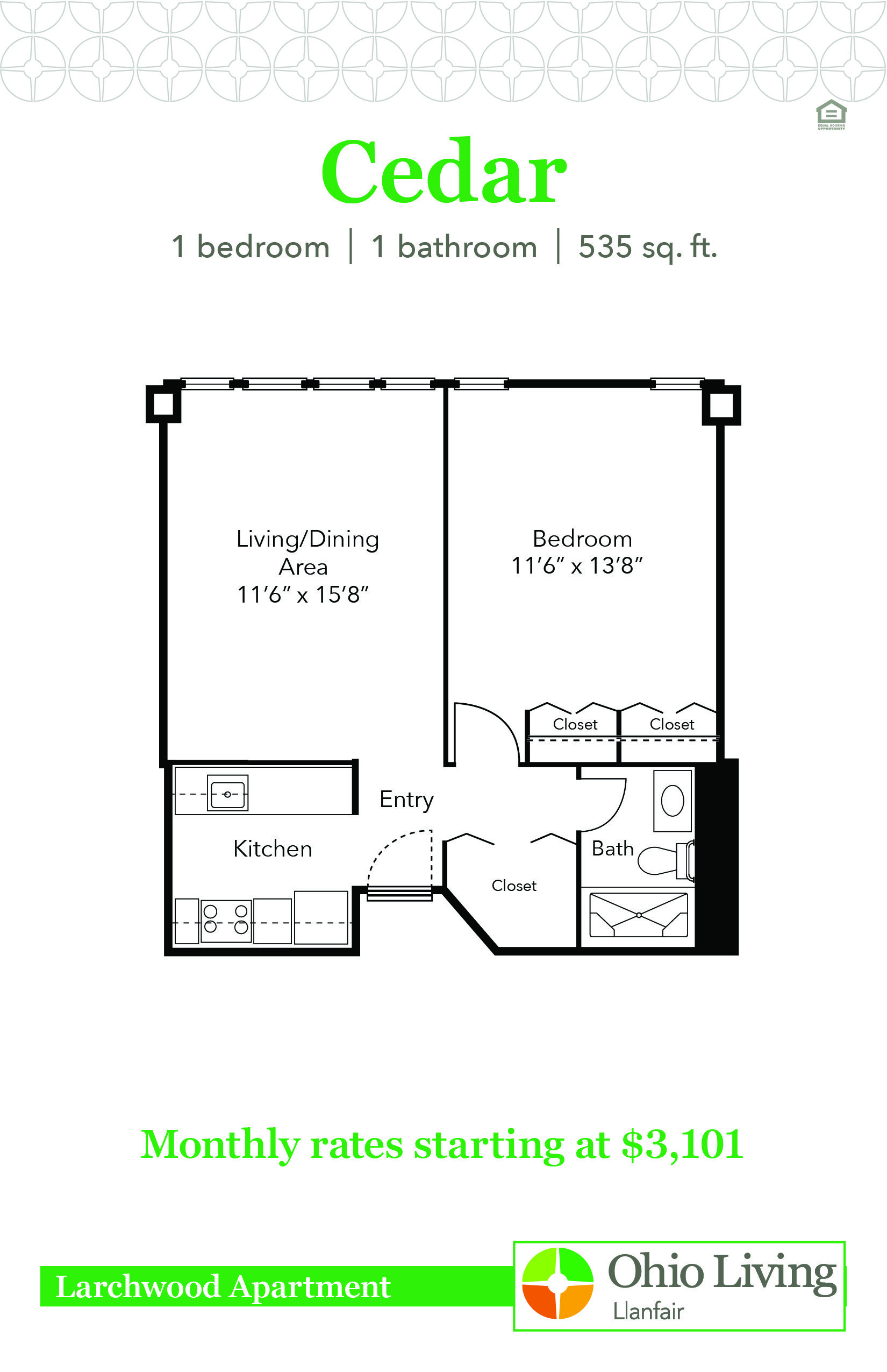 OLLF Larchwood Apartment Floor Plan with Price Cedar