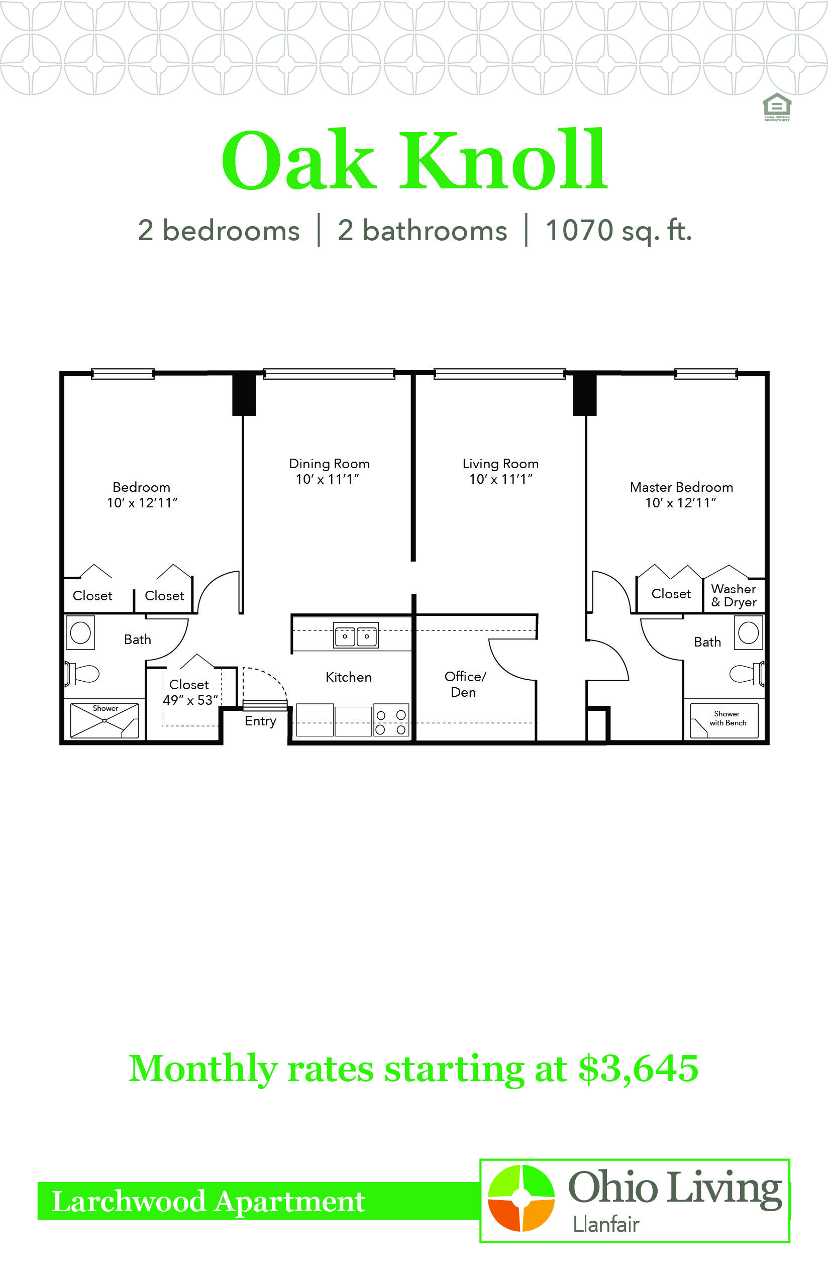 OLLF Larchwood Apartment Floor Plan with Price Oak Knoll