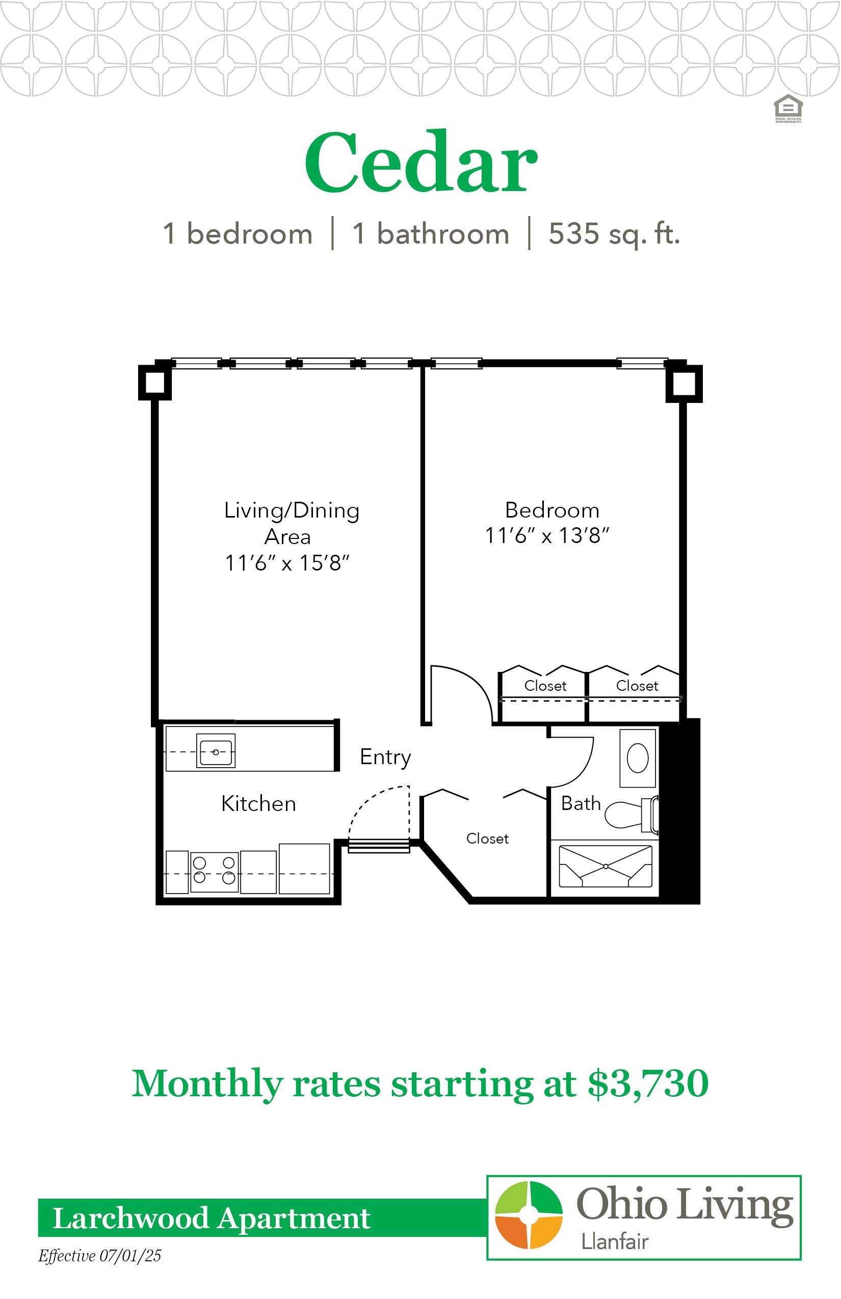 OLLF Larchwood Apartment Floor Plan with Price Cedar