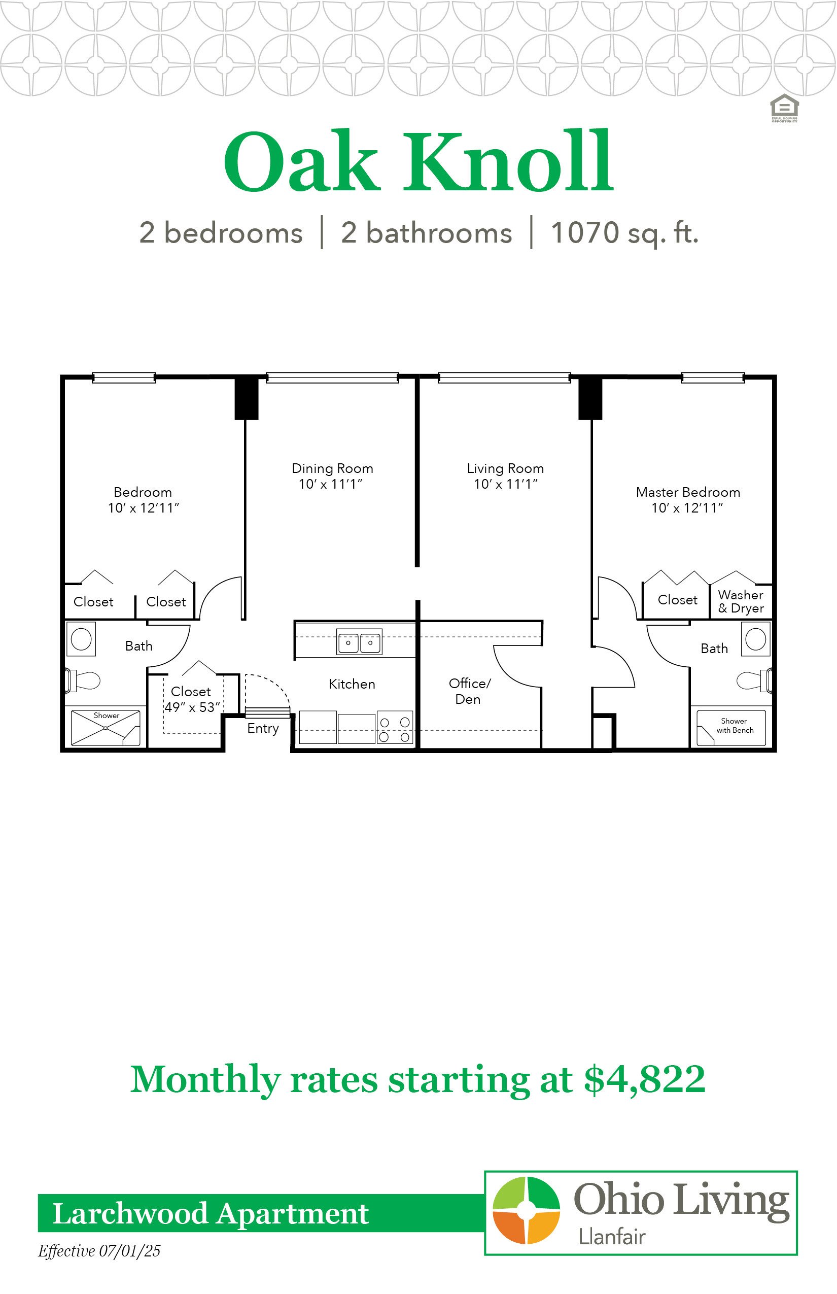 OLLF Larchwood Apartment Floor Plan with Price Oak Knoll