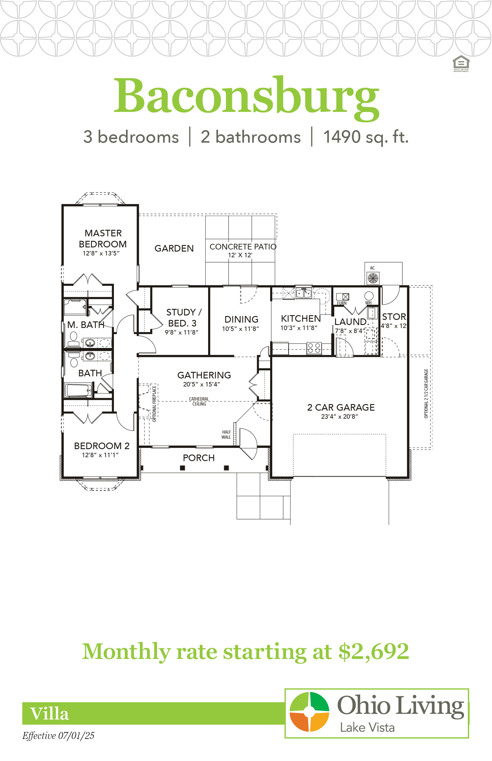OLLV Villa Floor Plan with Price Baconsburg