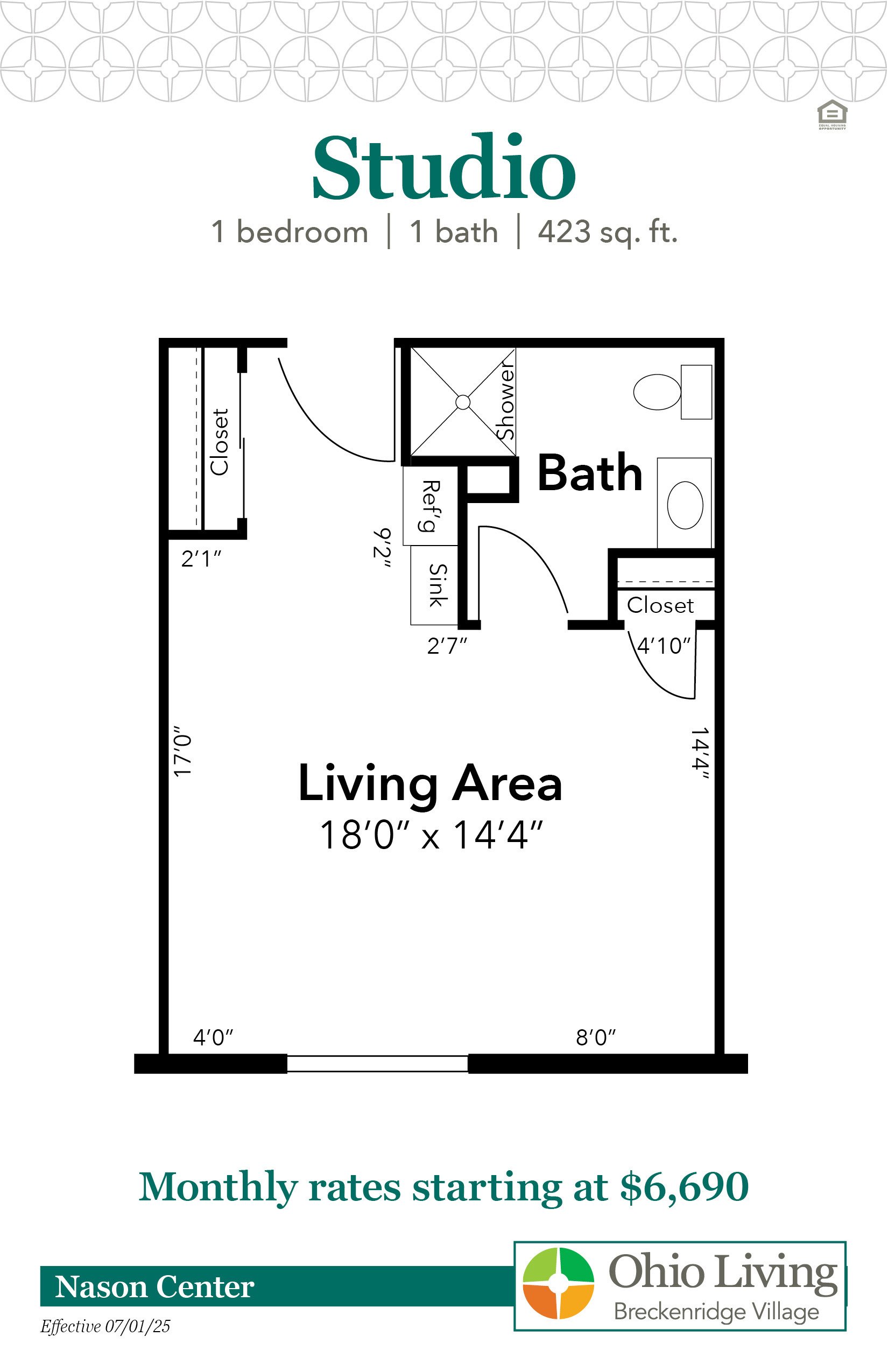 OLBV Assisted Living Floor Plans with Prices - Studio