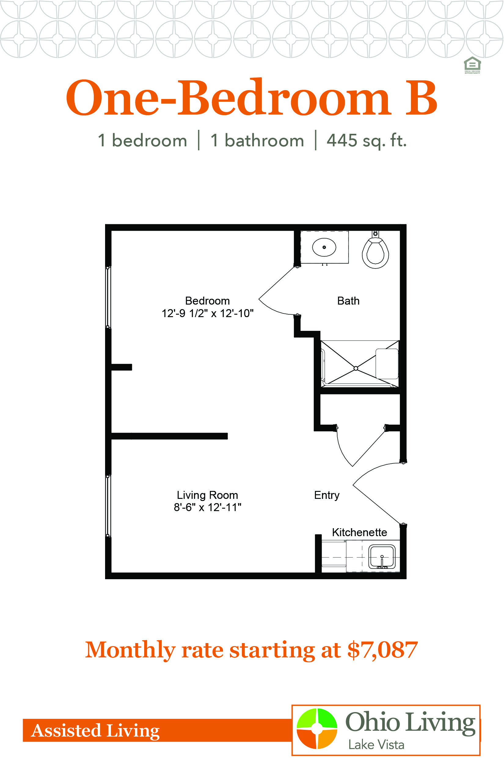 OLLV Assisted Living Floor Plan with Prices 1BR B-1